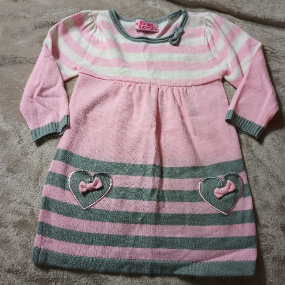3T Young Hearts Brand Pink & Gray Sweater Dress